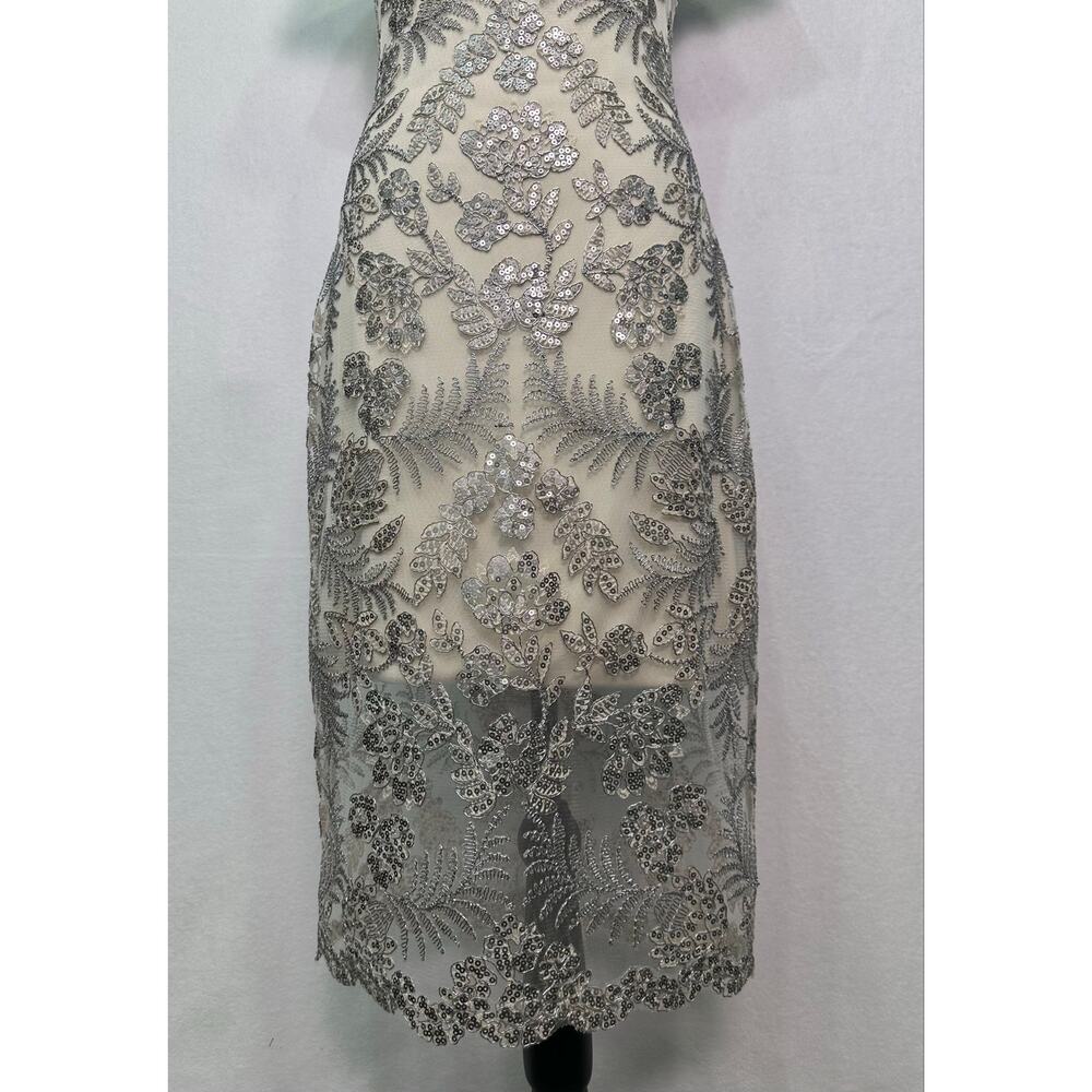Tadashi Shoji Silver Sequin Embroidered Sheath Midi Dress Women’s Size 2 - Picture 3 of 11